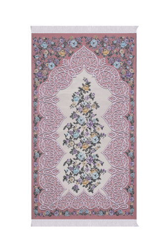 Pembe Floral Desen İpeksi Goblen Seccade 