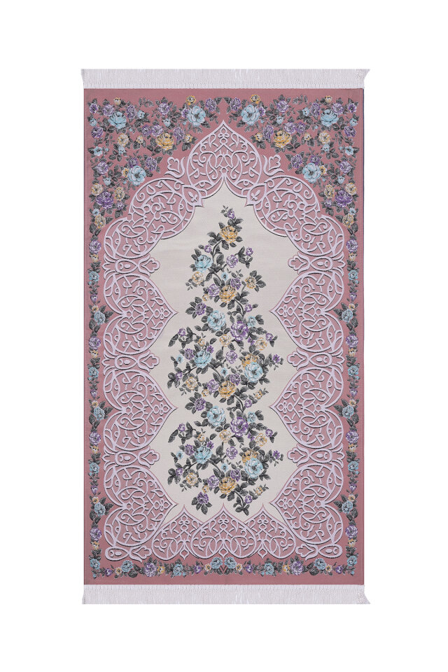 Pembe Floral Desen İpeksi Goblen Seccade - Bursa İpek
