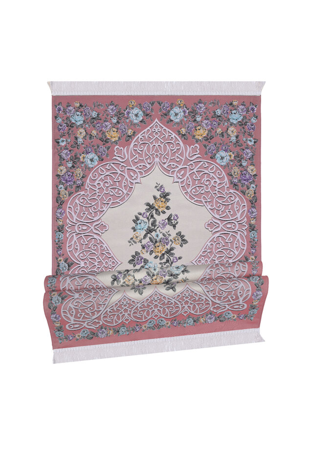 Pembe Floral Desen İpeksi Goblen Seccade - 4