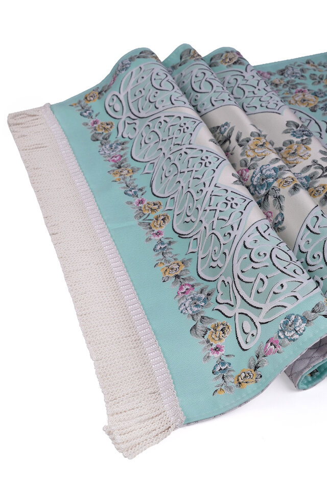 Su Yeşil Floral Desen İpeksi Goblen Seccade - 3