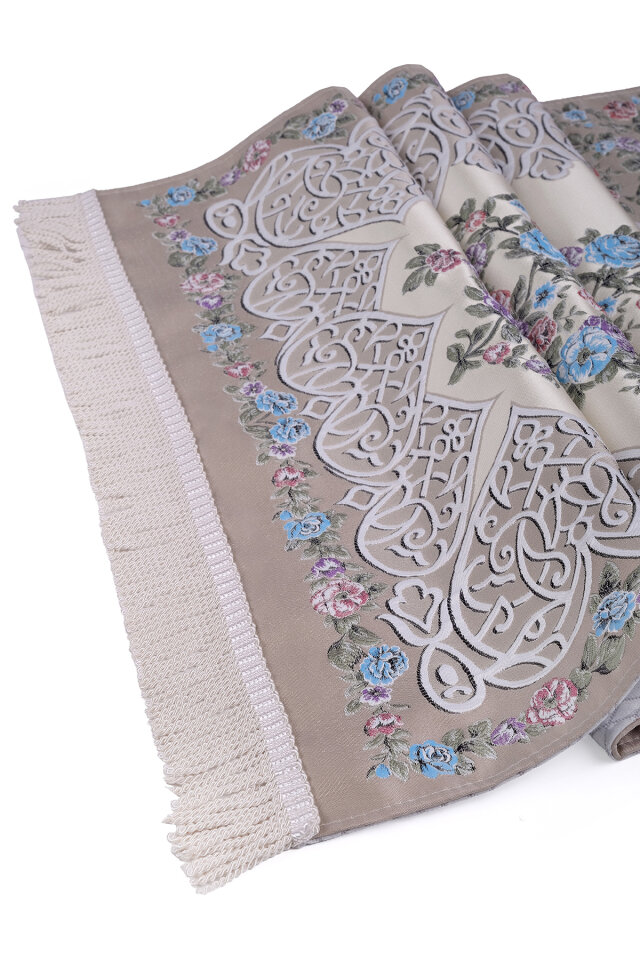 Sütlü Kahve Floral Desen İpeksi Goblen Seccade - 3