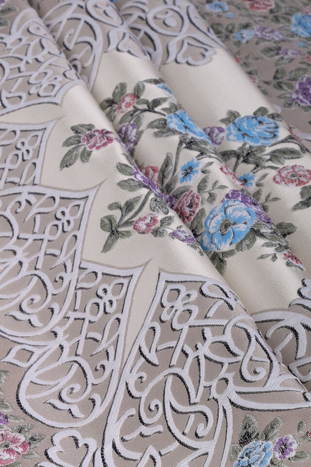 Sütlü Kahve Floral Desen İpeksi Goblen Seccade - 2