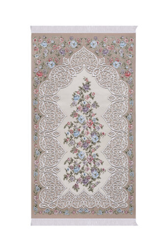 Sütlü Kahve Floral Desen İpeksi Goblen Seccade 