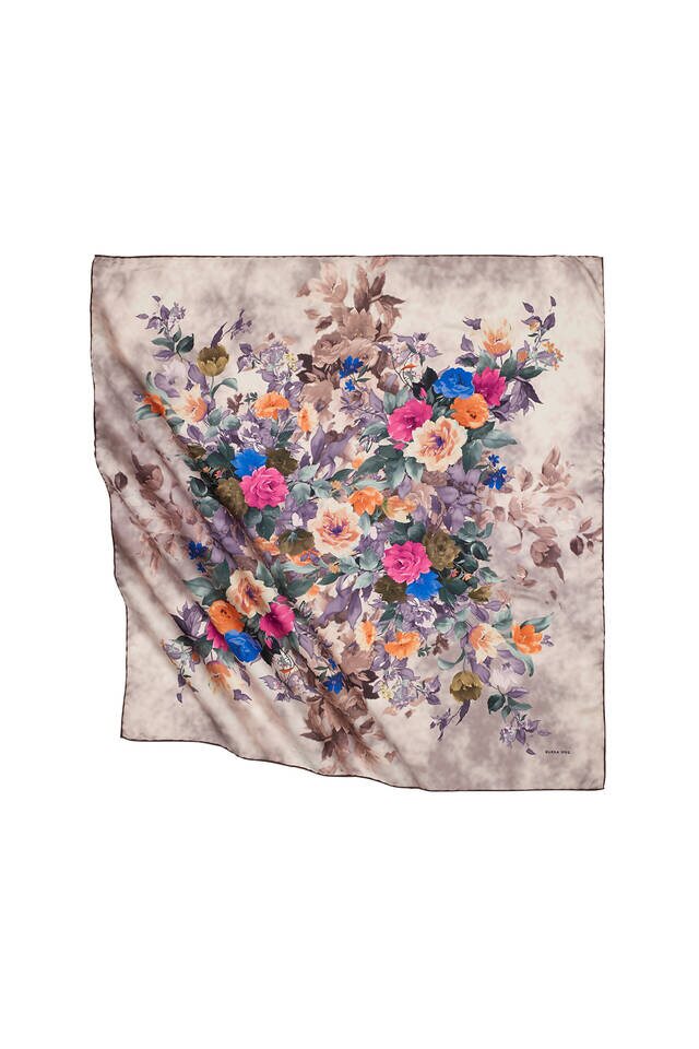 Gül Kurusu Buket Desen İpeksi Eşarp 