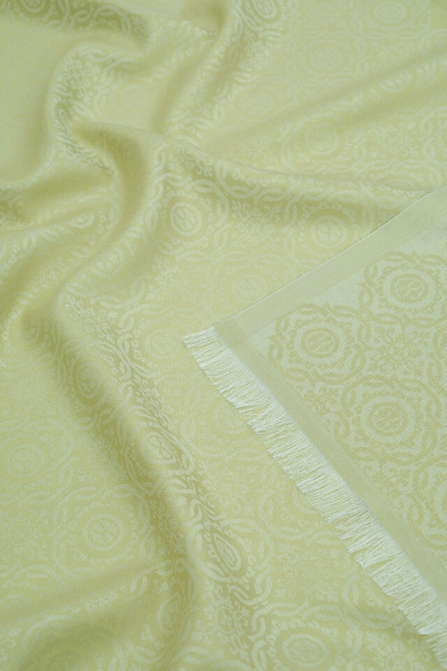 Açık Yeşil Halka Desen Jakarlı İpek Şal - 3