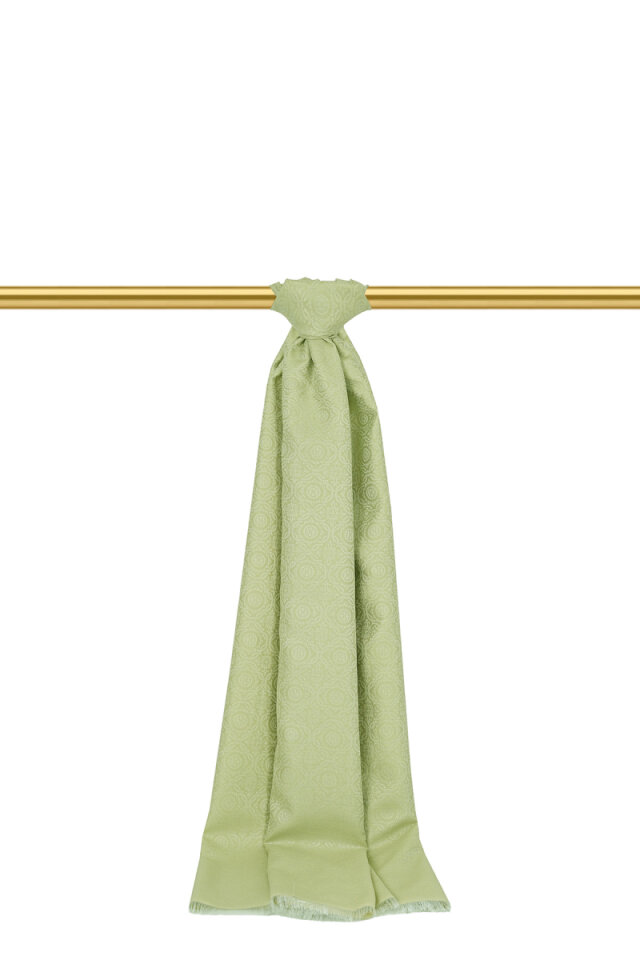 Açık Yeşil Halka Desen Jakarlı İpek Şal 