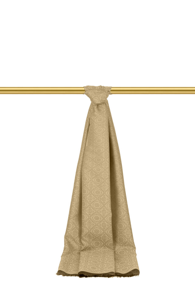 Bej Halka Desen Jakarlı İpek Şal - Bursa İpek