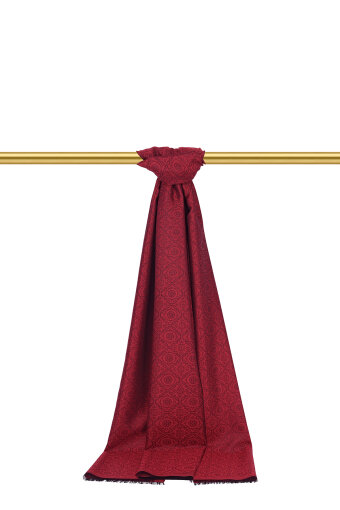 Bordo Halka Desen Jakarlı İpek Şal 