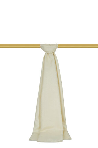 Krem Halka Desen Jakarlı İpek Şal 