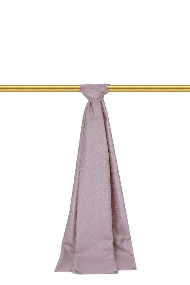 Lila Halka Desen Jakarlı İpek Şal - 1