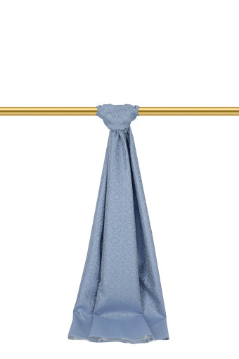 Mavi Halka Desen Jakarlı İpek Şal 