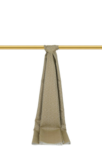 Yağ Yeşil Halka Desen Jakarlı İpek Şal 