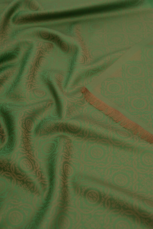 Yeşil Halka Desen Jakarlı İpek Şal - 3