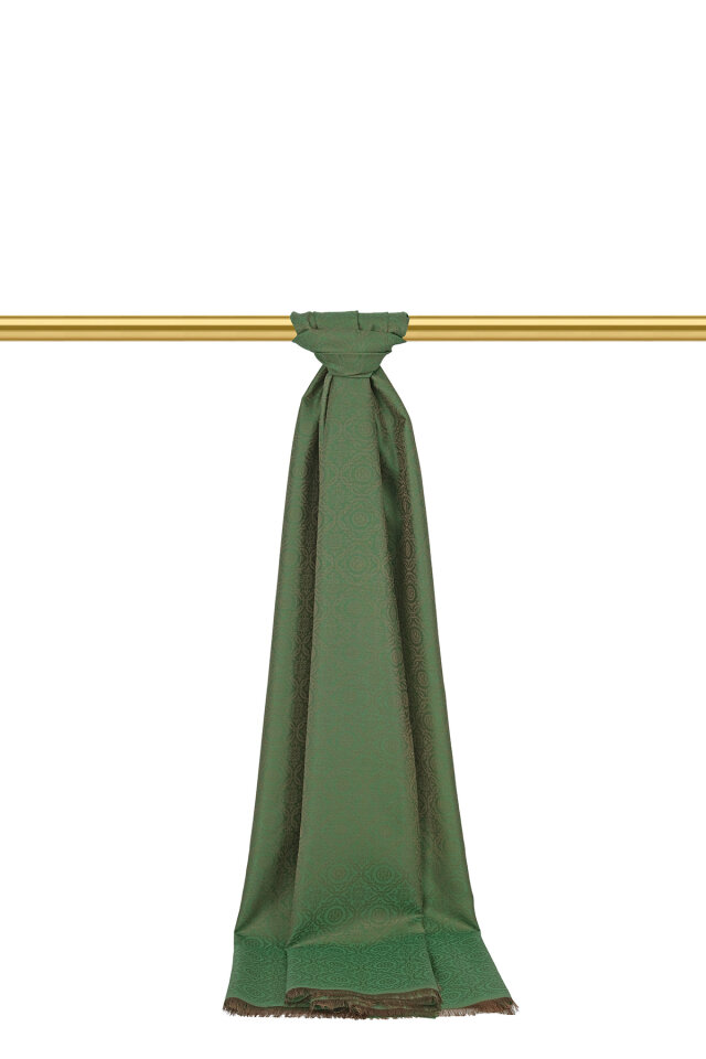 Yeşil Halka Desen Jakarlı İpek Şal 