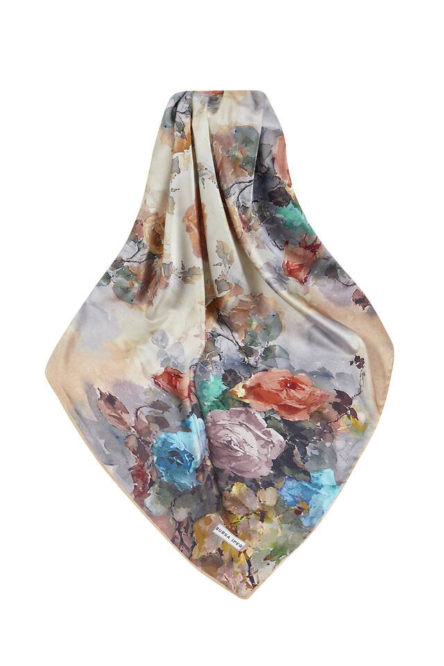 Hardal Çiçek Desen İpeksi Eşarp - 3