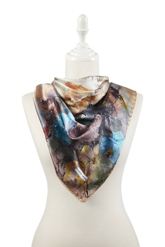 Hardal Çiçek Desen İpeksi Eşarp - 2