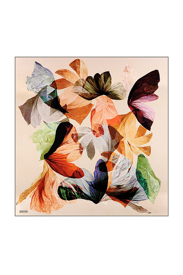 Soft Beige Harmony Pattern Sura Silk Scarf - 1