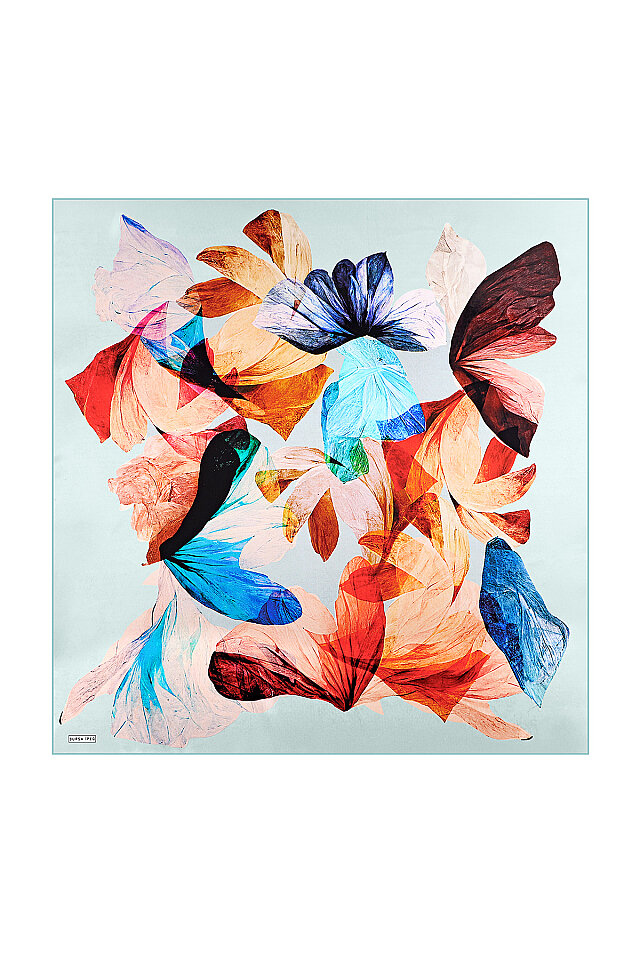 Ice Blue Harmony Pattern Sura Silk Scarf - Bursa İpek