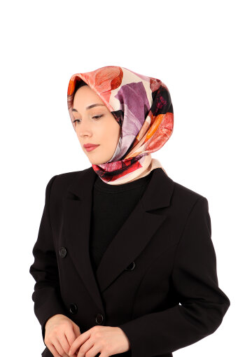 Salmon Harmony Pattern Sura Silk Scarf 