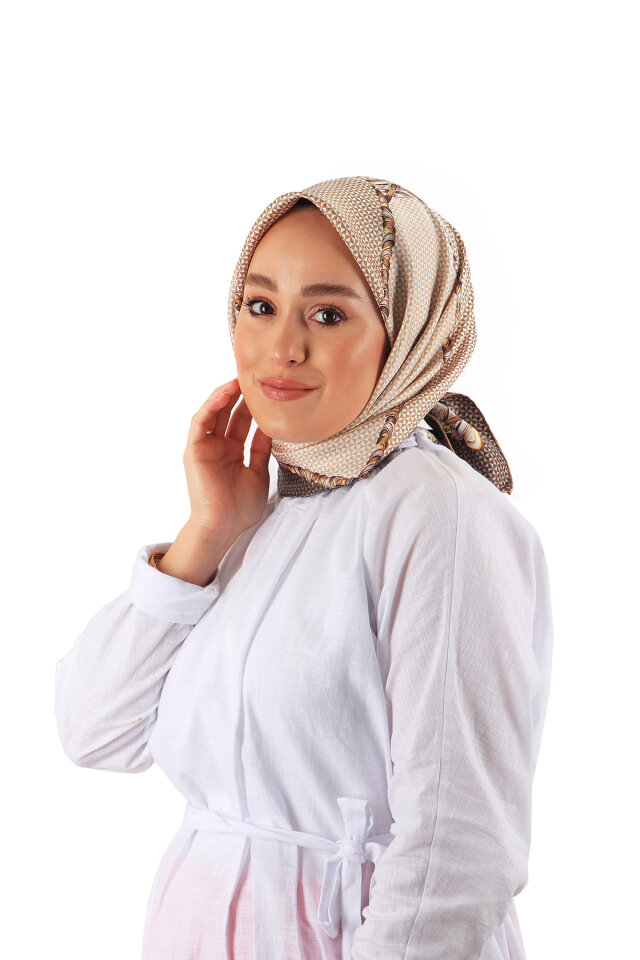 Kahverengi Hasır Desen Twill İpek Eşarp 