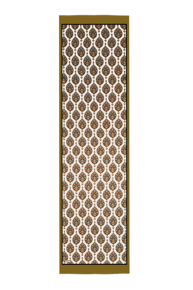 Haki Hatai Desen Dar İpek Fular - 5