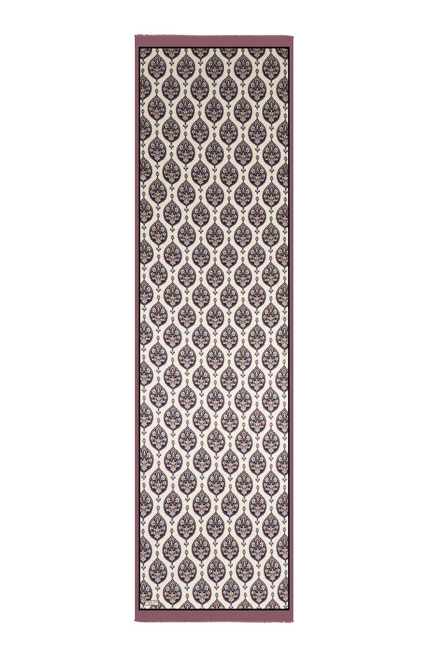 Mürdüm Hatai Desen Dar İpek Fular - 5