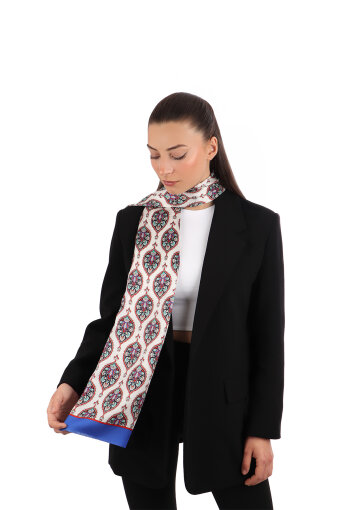 Saks Hatai Desen Dar İpek Fular 