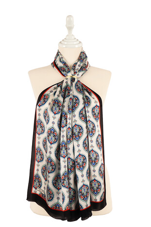 Siyah Hatai Desen İpek Fular 