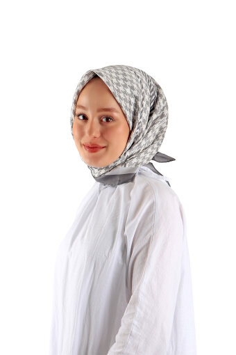 وشاح مربع من الحرير بنمط Houndstooth بخط رمادي 