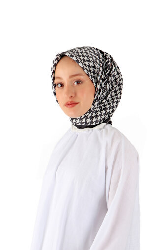 الخط الأبيض نمط Houndstooth ونسيج قطني طويل الحرير وشاح مربع 