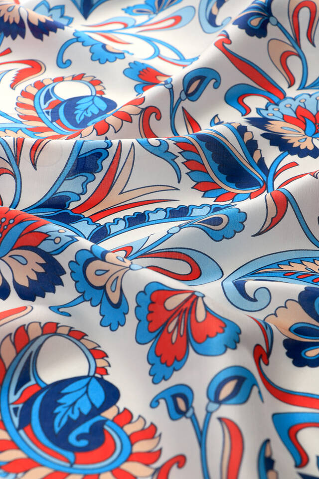 Ice Blue Floral Pattern Voile Silk Square Scarf - 4