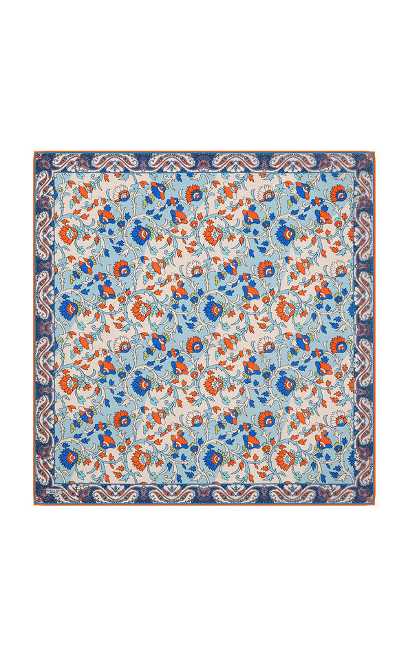 Ice Blue Shawl Pattern Voile Silk Square Scarf - 2