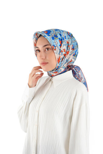 Ice Blue Shawl Pattern Voile Silk Square Scarf 