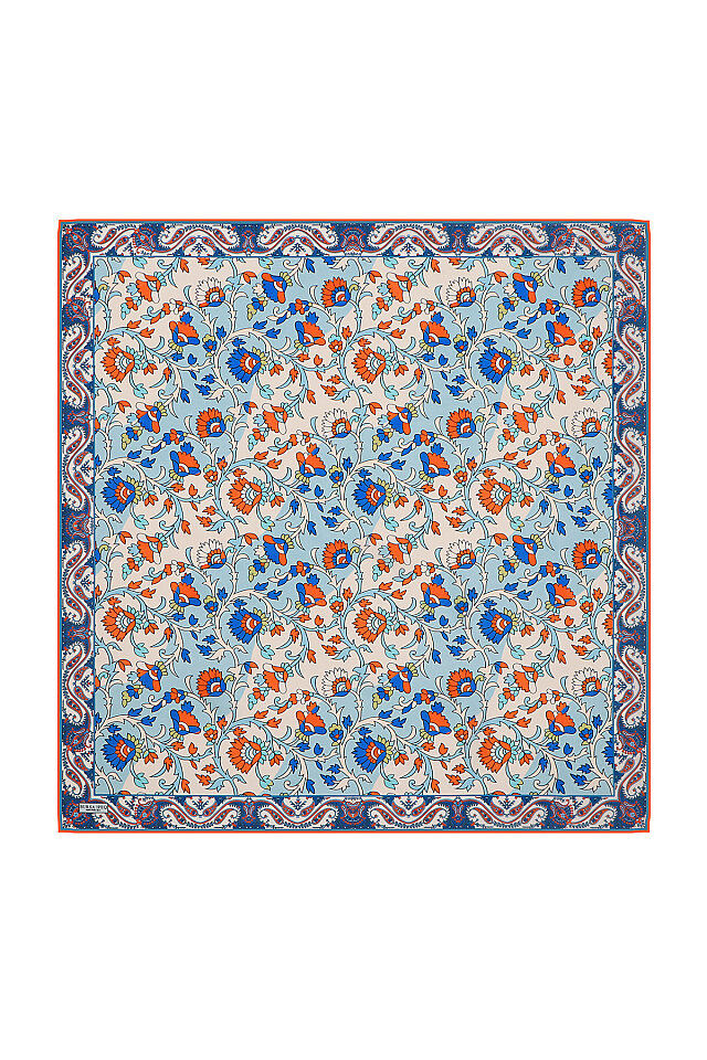 Ice Blue Shawl Pattern Voile Silk Square Scarf 