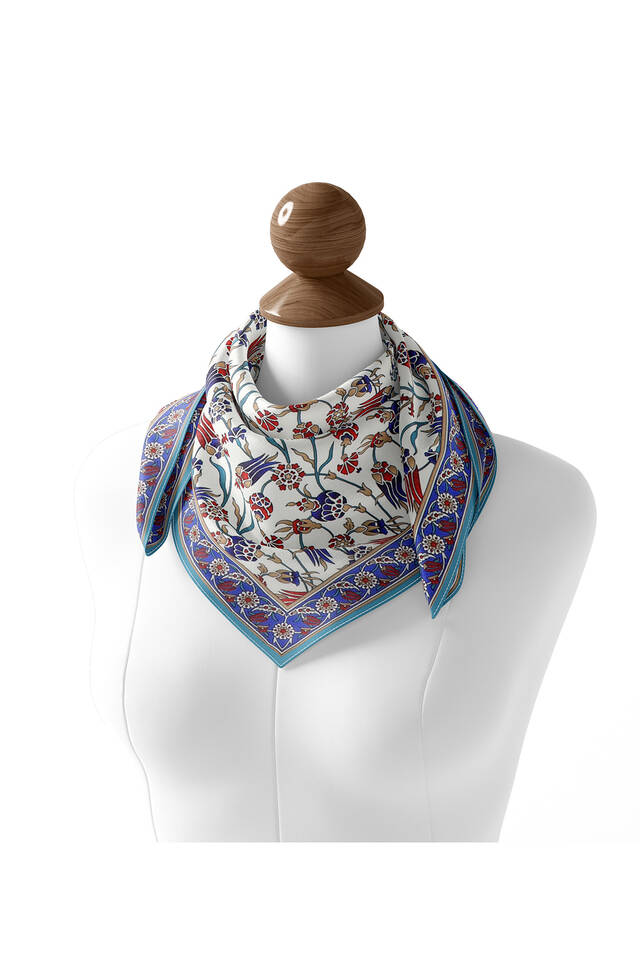 Indigo Anatolian Pattern Soft Square Scarf - 2