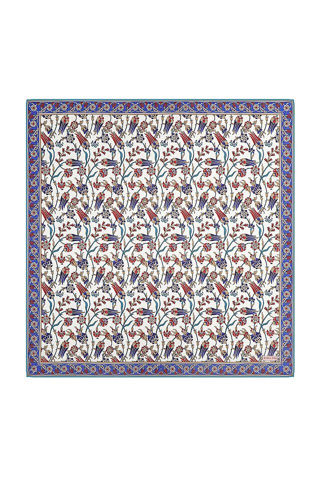 Indigo Anatolian Pattern Soft Square Scarf - Bursa İpek