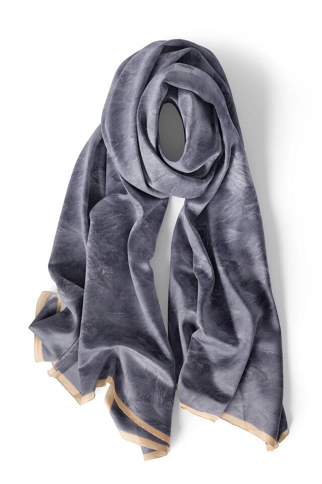 Indigo Brush Pattern Silk Scarf - 3