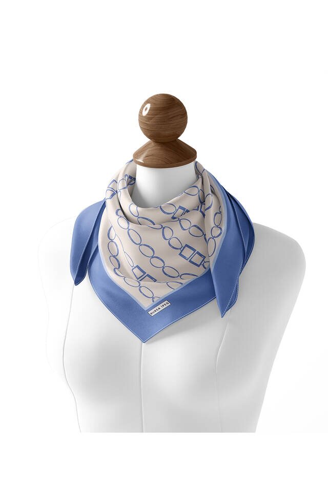 Indigo Chain Pattern Twill Silk Square Scarf - 3