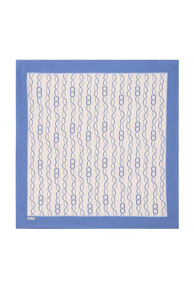 Indigo Chain Pattern Twill Silk Square Scarf 