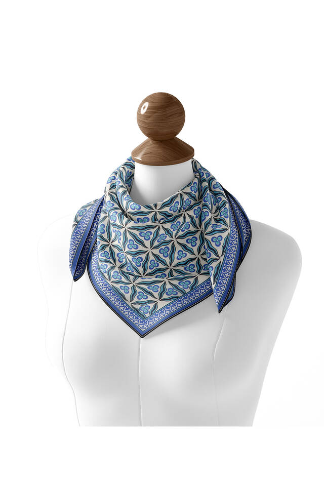 Indigo Çintemani Pattern Soft Square Scarf - 2