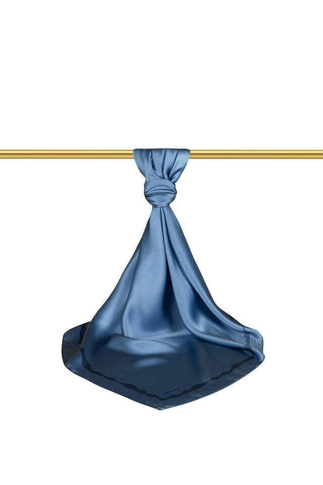 Indigo Edge Water Wave Silk Square Scarf - 2