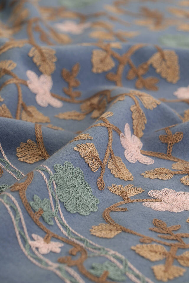 Indigo Embroidered Winter Shawl - 4