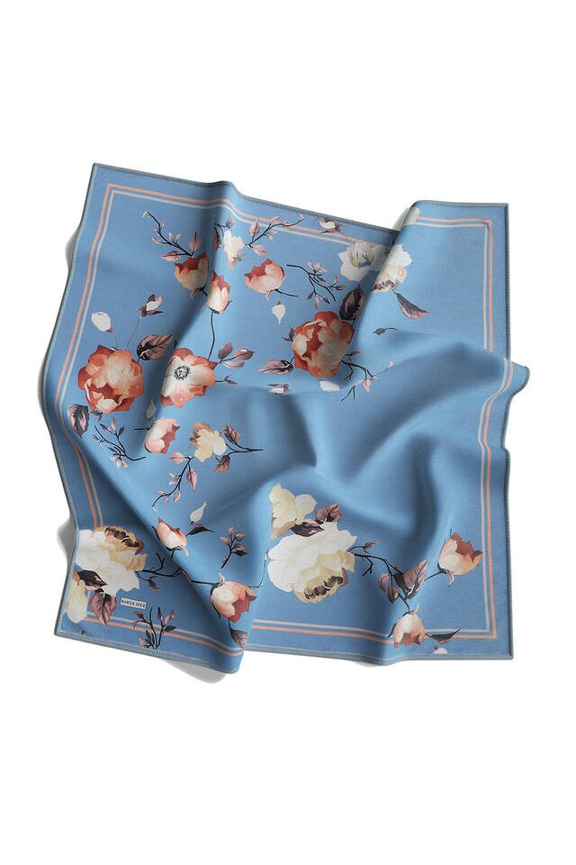 Indigo Floral Twill Silk Square Scarf - 4