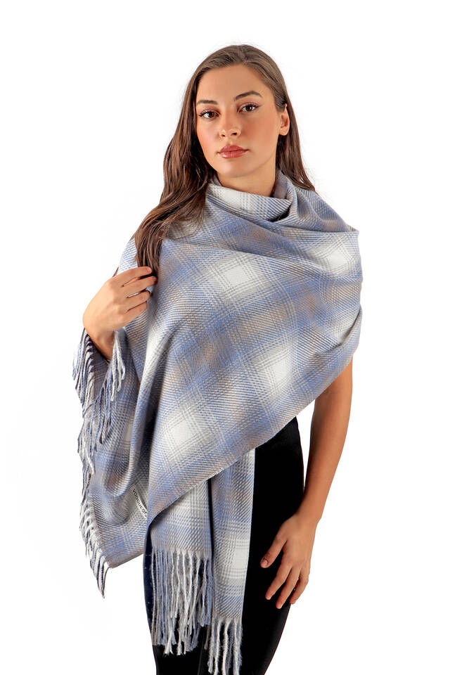 Indigo Gray Patterned Winter Shawl - 2