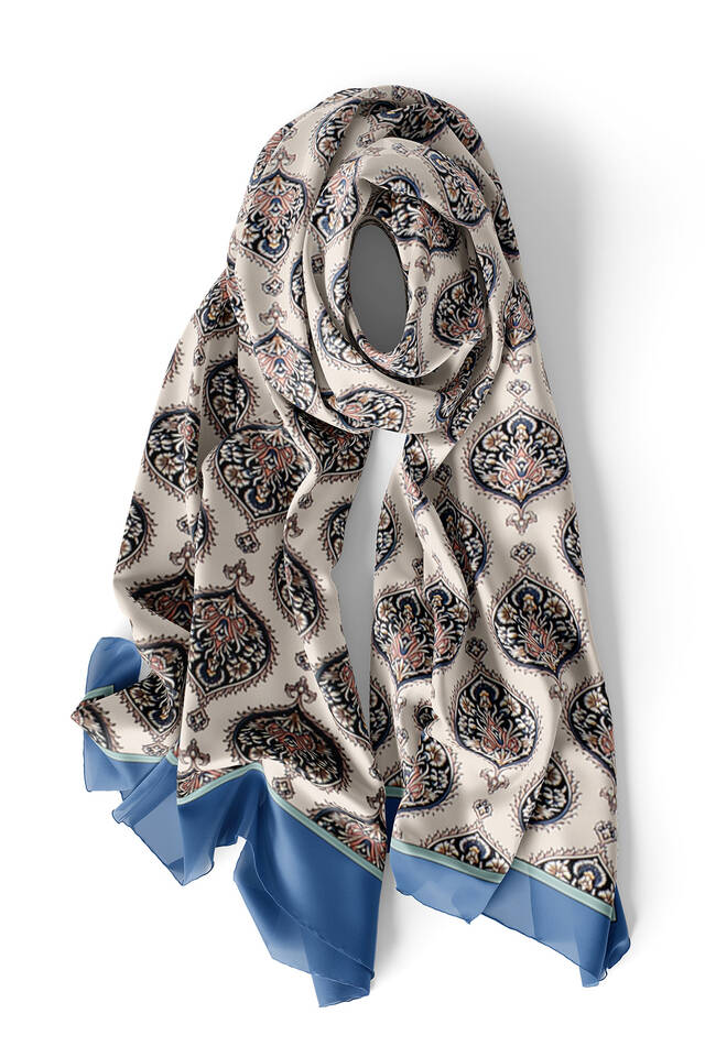 Indigo Hatai Pattern Narrow Silk Foulard - 4