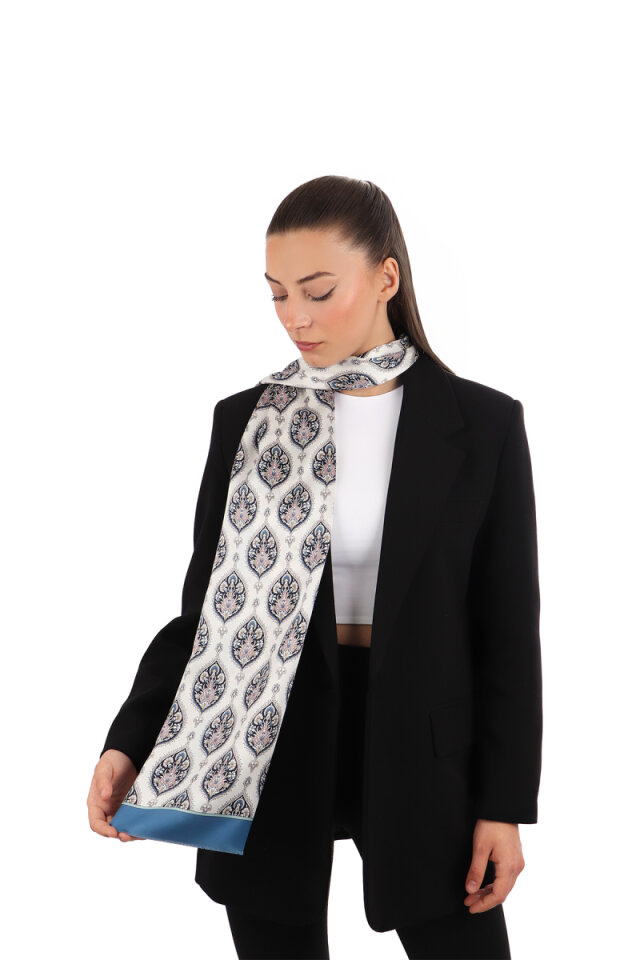 Indigo Hatai Pattern Narrow Silk Foulard 