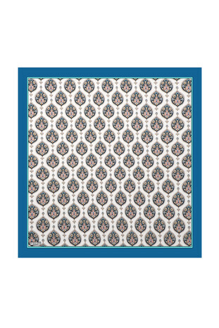 Indigo Hatai Pattern Silk Square Scarf 