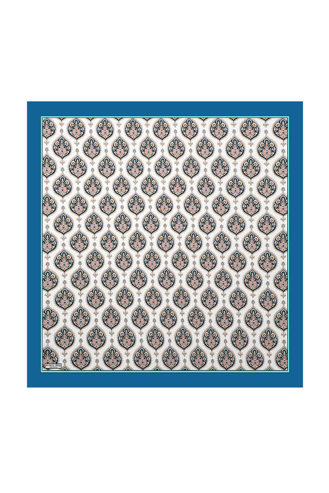 Indigo Hatai Pattern Silk Square Scarf - 2