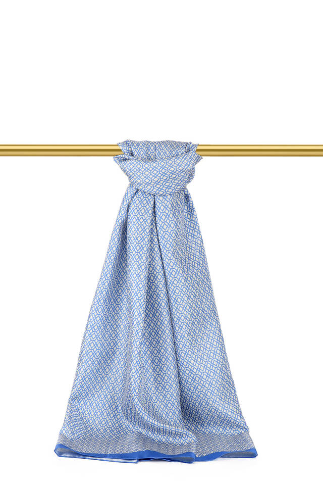 Indigo Honeycomb Pattern Twill Silk Scarf 