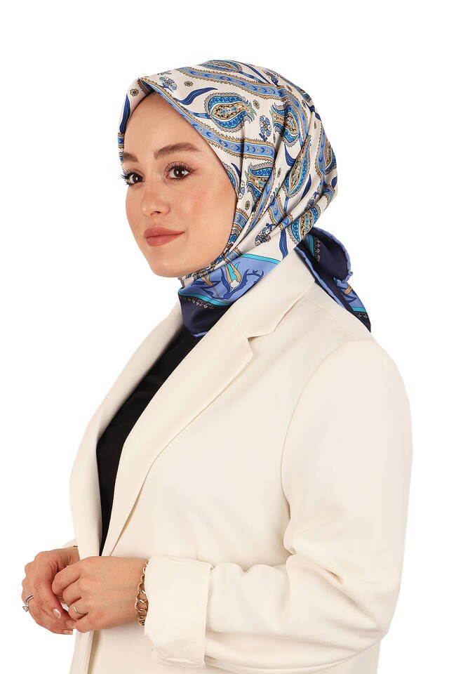 Indigo Ivy Tulip Pattern Silky Square Scarf - 2